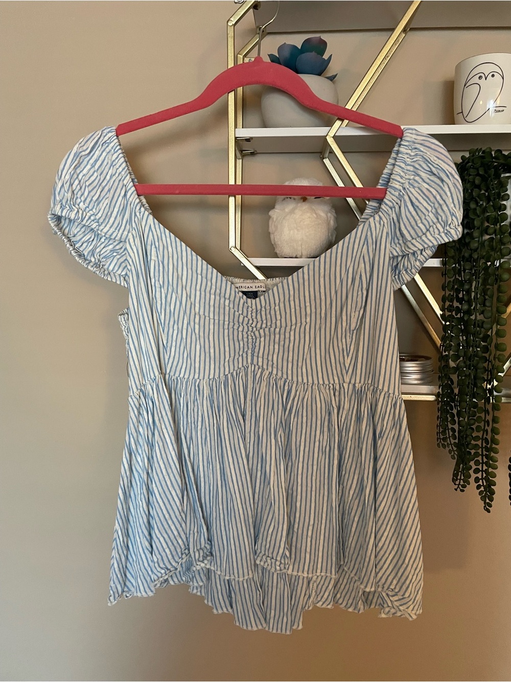 NWOT American Eagle Outfitters Light Blue & White Striped Peplum Top